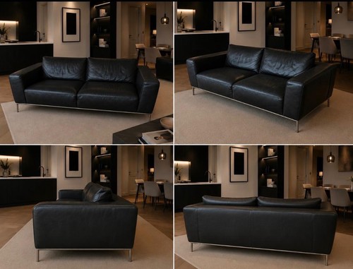 Natuzzi black leather - leather, 3-seater