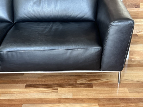 Natuzzi black leather - leather, 3-seater